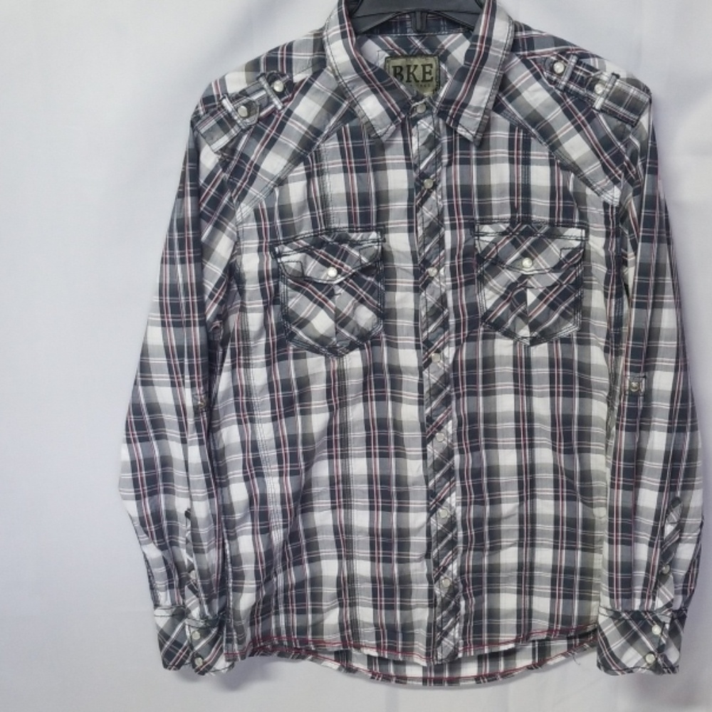 BKE Slim Fit Plaid Pearl Snaps